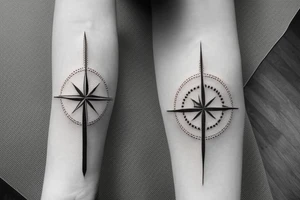 A thin fir with a small compass tattoo idea
