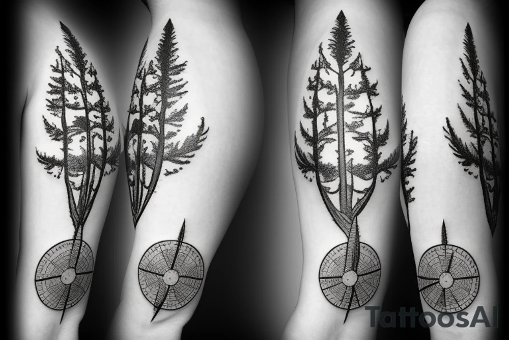 A fir tree with a small compass tattoo idea