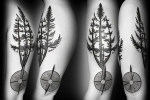 A fir tree with a small compass tattoo idea
