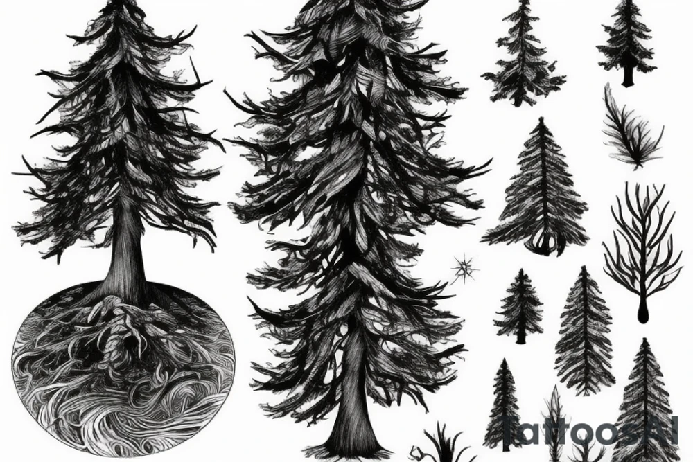 A fir tree with roots tattoo idea