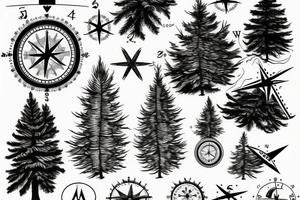 A fir tree next to a compass tattoo idea