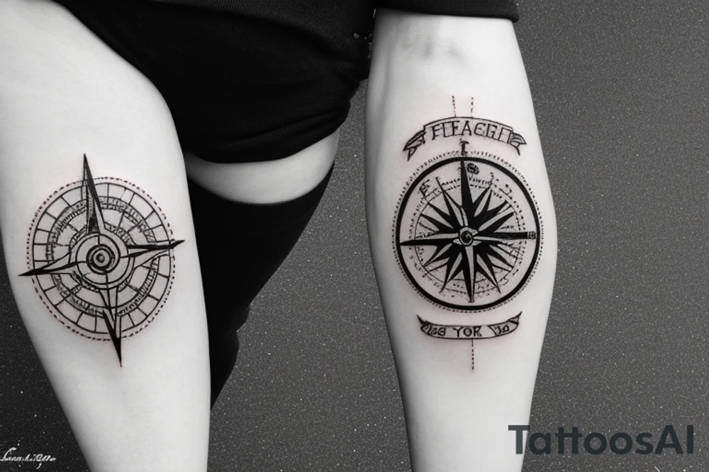A fir tree next to a compass tattoo idea