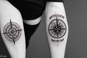 A fir tree next to a compass tattoo idea