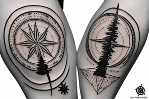 A fir tree next to a compass tattoo idea
