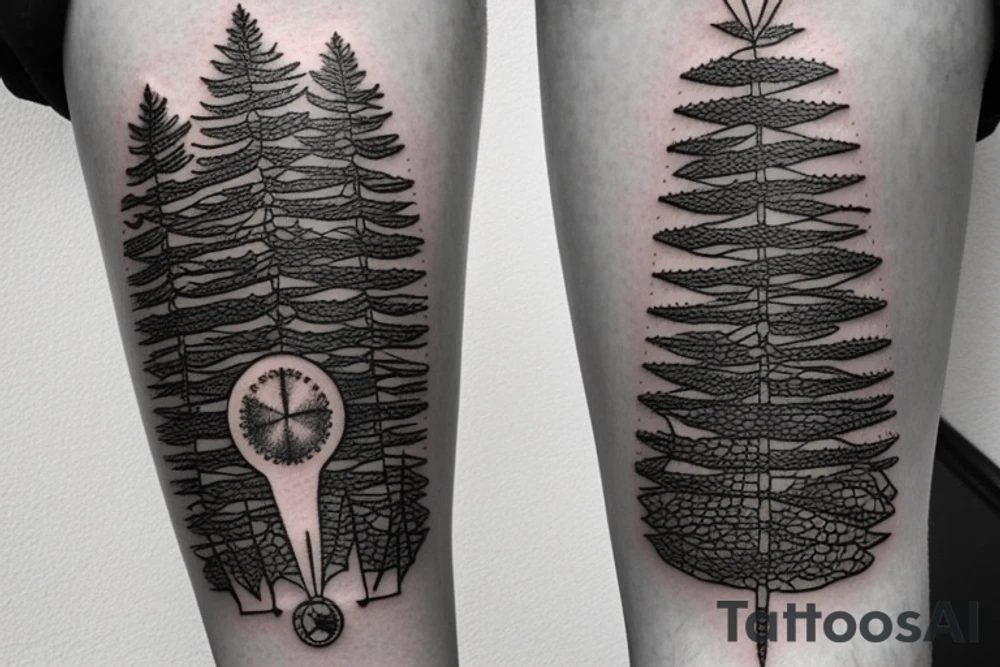 A fir tree next to a compass tattoo idea