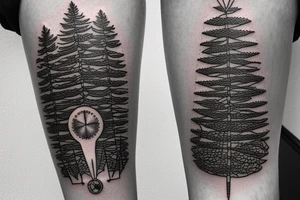 A fir tree next to a compass tattoo idea