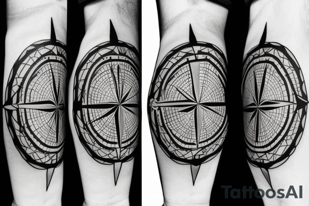 A fir tree next to a compass tattoo idea