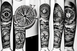 A compass mixed with mountains tattoo idea