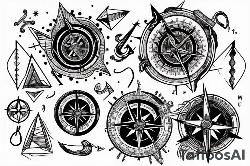 A compass mixed with mountains tattoo idea