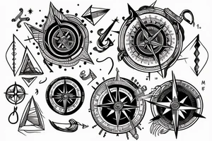 A compass mixed with mountains tattoo idea