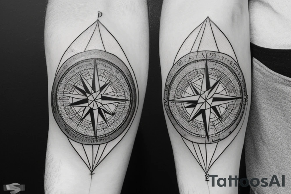 A compass mixed with mountains tattoo idea