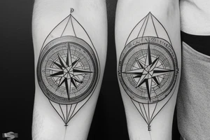 A compass mixed with mountains tattoo idea