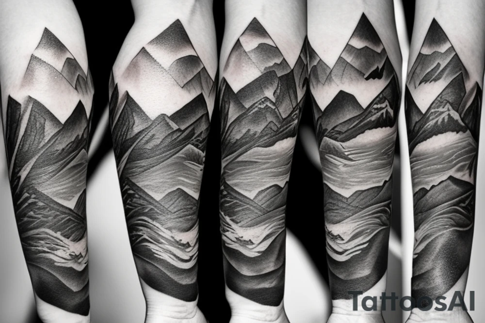 A compass mixed with mountains tattoo idea