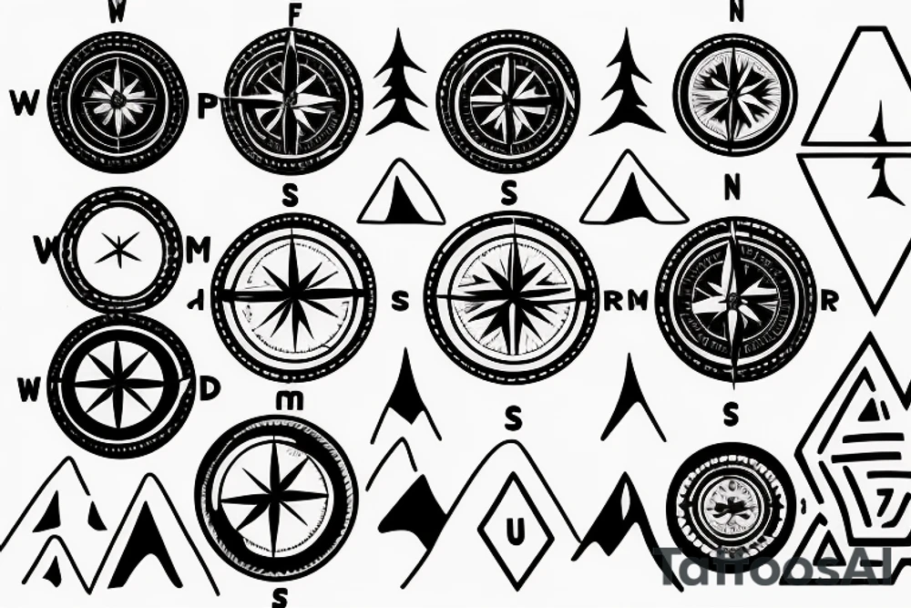 A compass mixed with mountains tattoo idea
