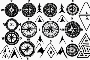 A compass mixed with mountains tattoo idea