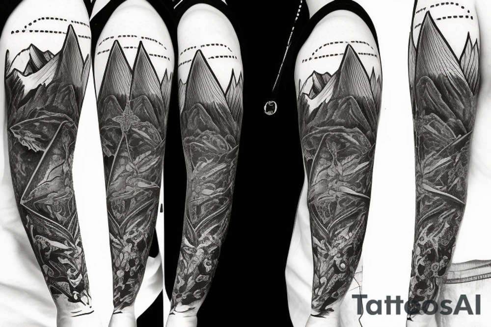 A compass mixed with mountains tattoo idea