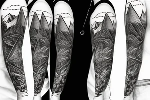 A compass mixed with mountains tattoo idea