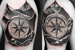 A compass mixed with mountains tattoo idea