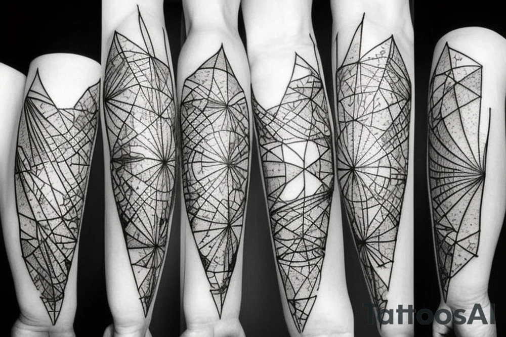 World map surrounded by mountains and fir trees tattoo idea