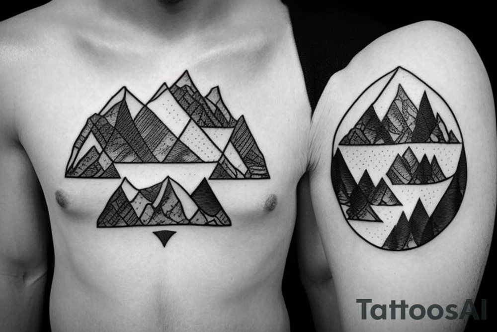 World map, surrounded by mountains and fir trees tattoo idea World map, surrounded by mountains and fir trees tattoo idea