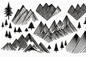 World map, surrounded by mountains and fir trees tattoo idea