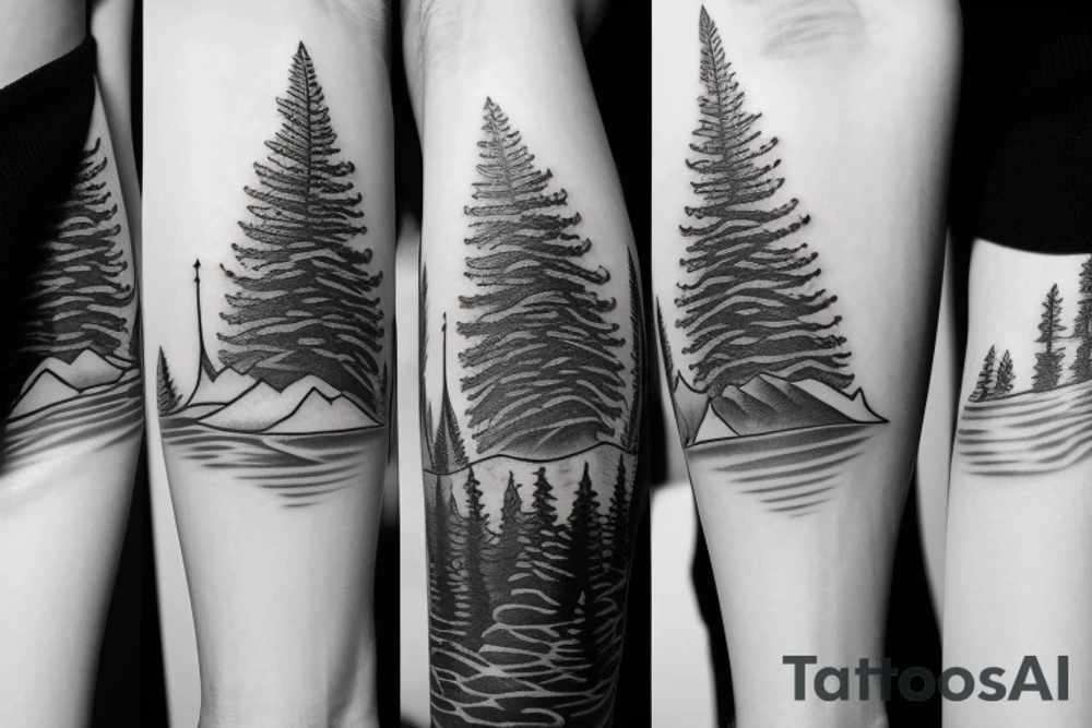 Fir tree and mountains tattoo idea