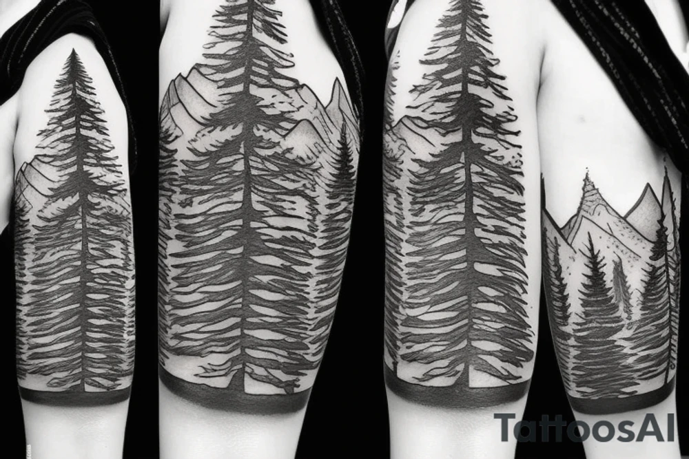 Fir tree and mountains tattoo idea