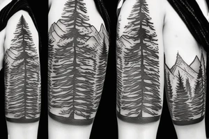 Fir tree and mountains tattoo idea
