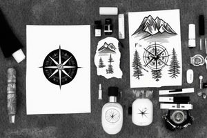 Fir tree and mountains and a compass tattoo idea