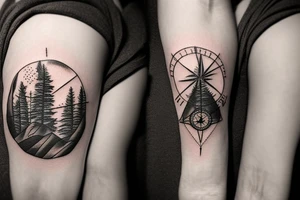 Fir tree and mountains and a compass tattoo idea