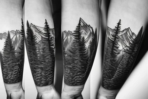 Fir tree and mountains and a compass tattoo idea