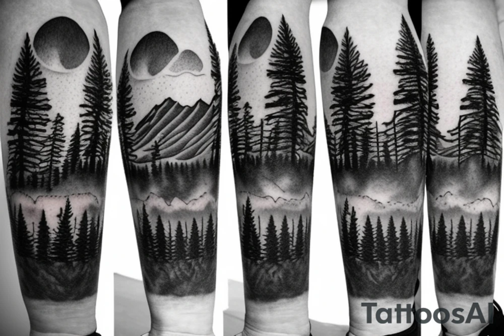 Fir tree and mountains and a compass tattoo idea