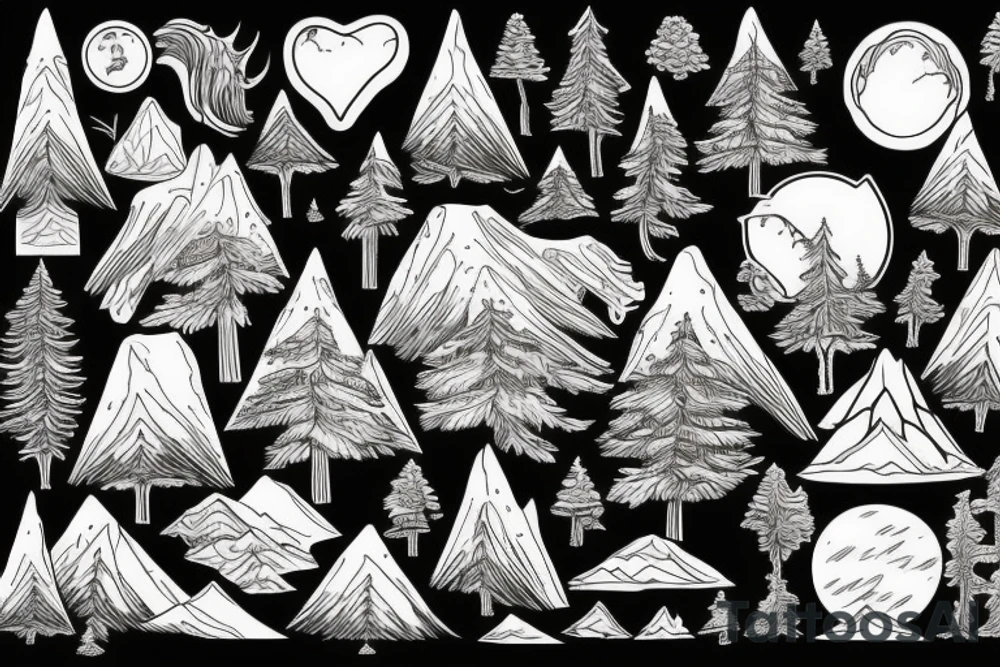 Fir tree and mountain and world tattoo idea