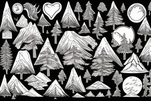 Fir tree and mountain and world tattoo idea