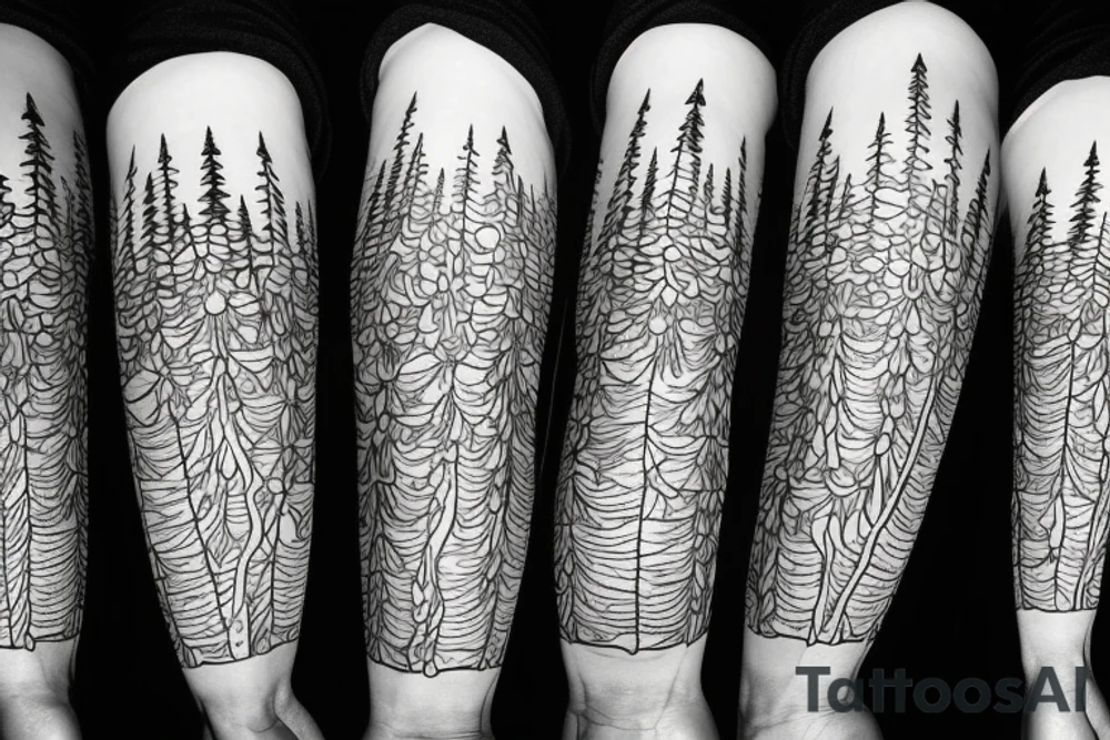 Fir tree and mountain and world tattoo idea