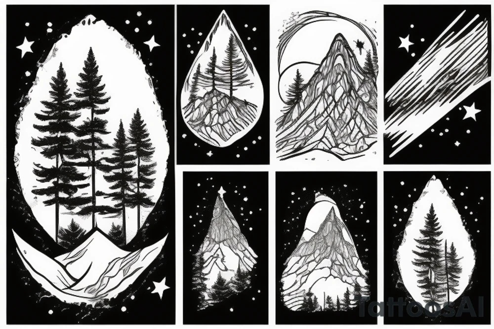 Fir tree and mountain and world tattoo idea