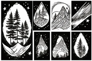 Fir tree and mountain and world tattoo idea