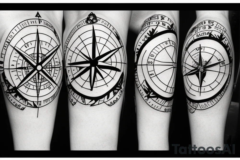 Fir tree and mountain and compass tattoo idea