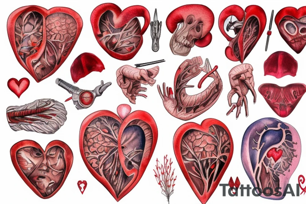 Anatomical red heart with the name Arch tattoo idea