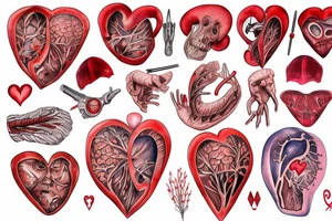 Anatomical red heart with the name Arch tattoo idea