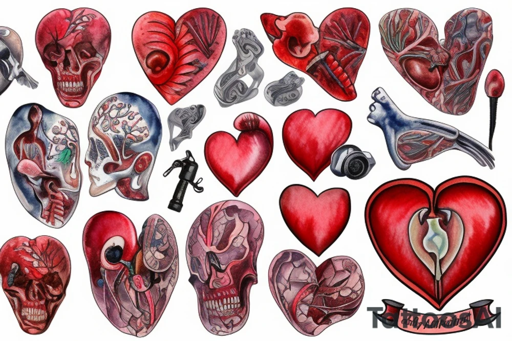 Anatomical red heart with the name Arch tattoo idea