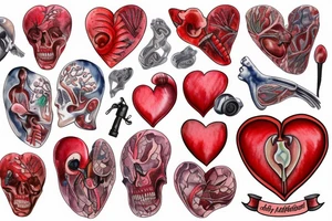 Anatomical red heart with the name Arch tattoo idea
