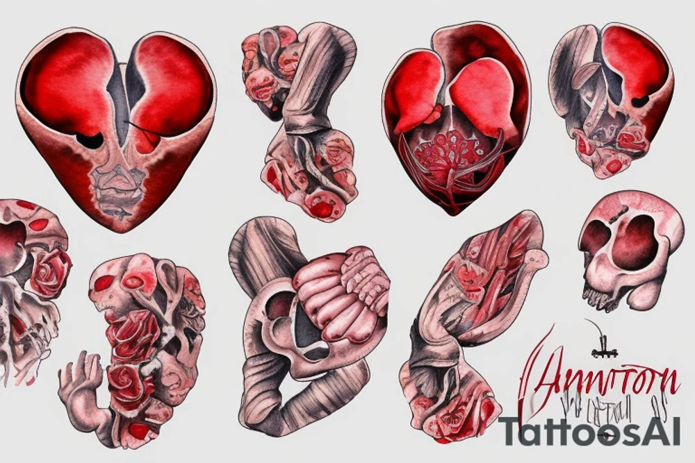 Anatomical red heart with the name Arch tattoo idea