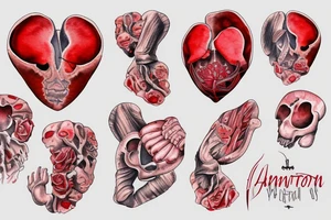 Anatomical red heart with the name Arch tattoo idea