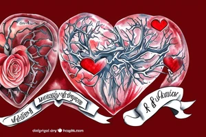 Anatomical red heart with the name Arch tattoo idea