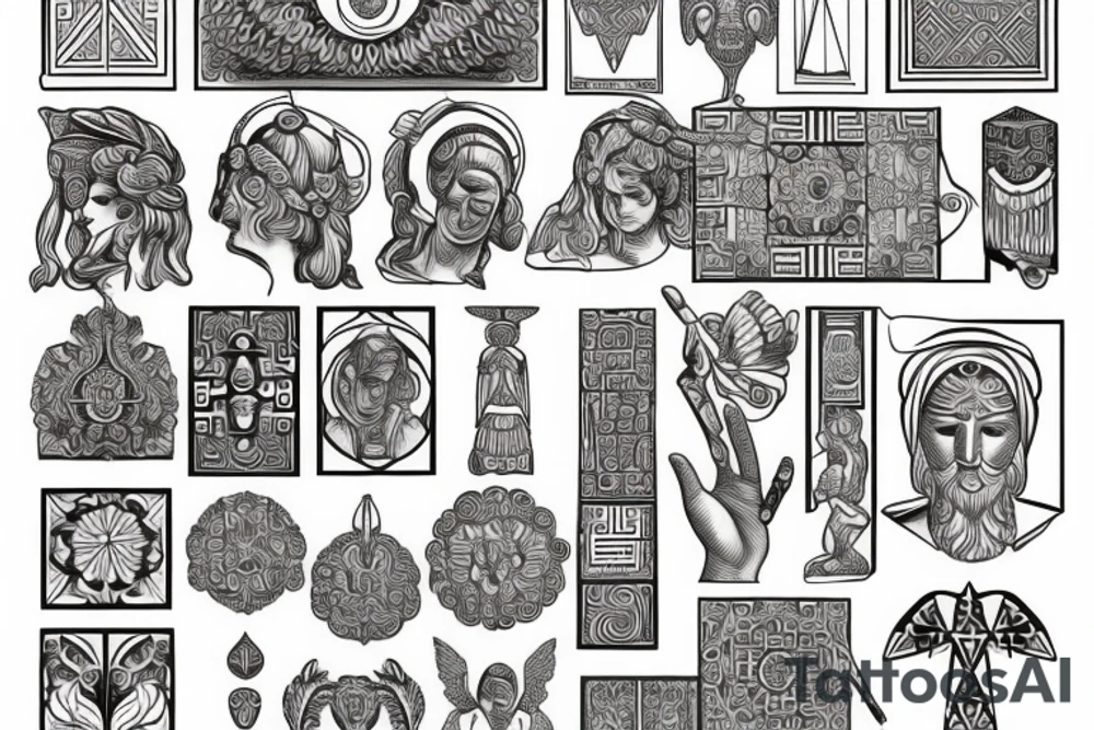 Greek sculpture with geometric and ornamental elements tattoo idea