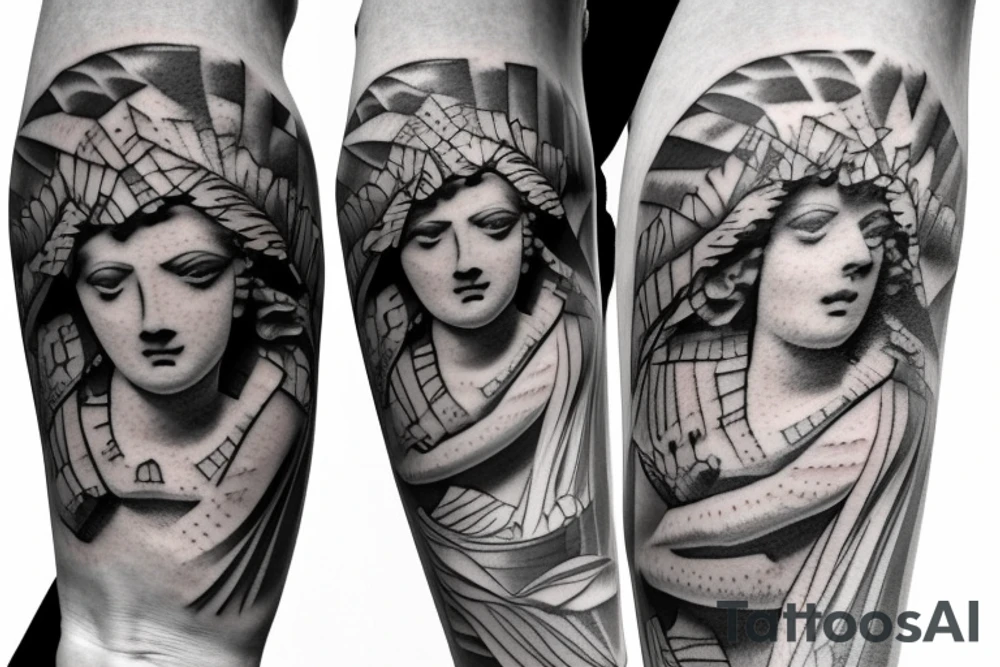 Greek sculpture with geometric 
 elements tattoo idea