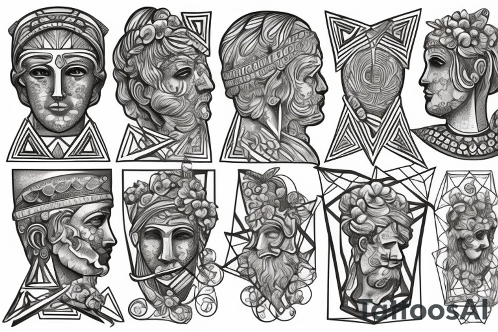 Greek sculpture with geometric 
 elements tattoo idea