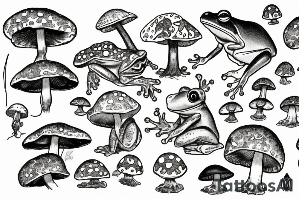 Frog on mushroom tattoo idea
