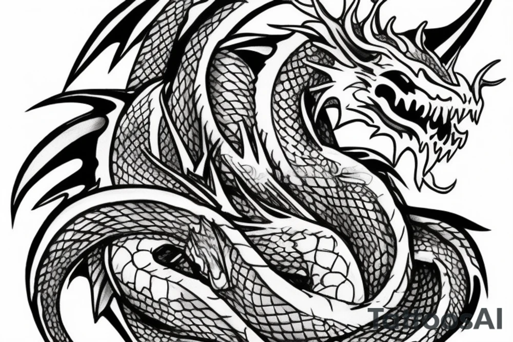 Dragon wrapped around a woman tattoo idea